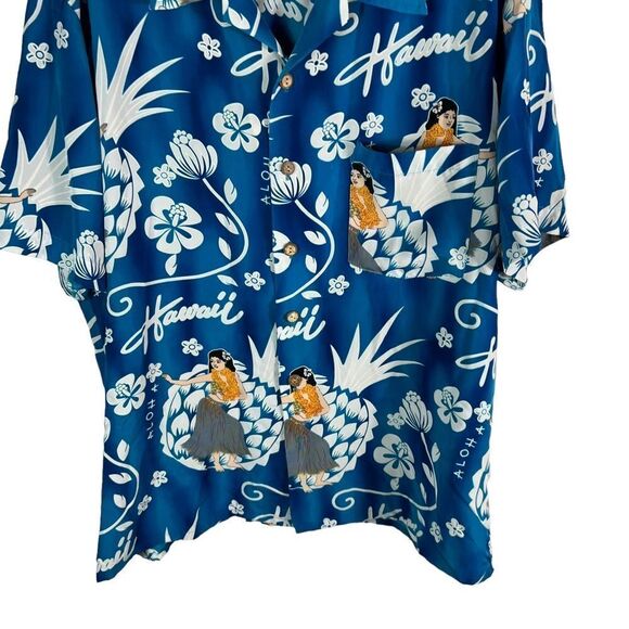 Vintage Kennington Blue Hawaiian Hula Girl’s Men’s Button Down Shirt - Picture 3 of 7